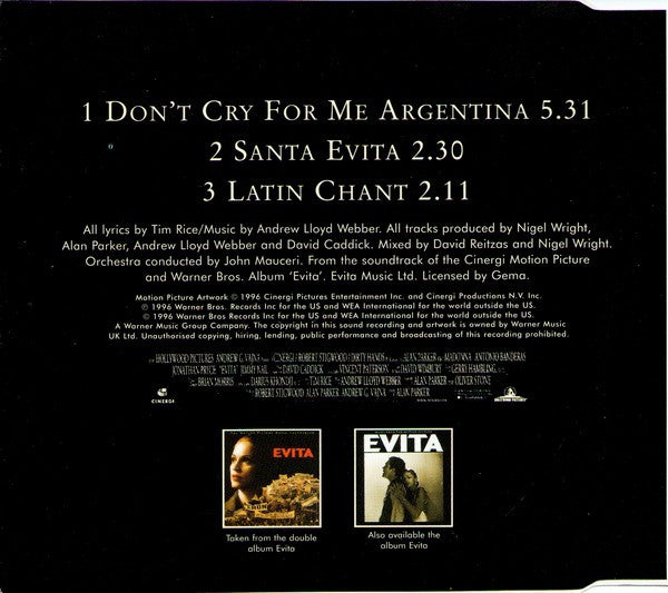 Madonna : Don't Cry For Me Argentina (CD, Single, CD1)