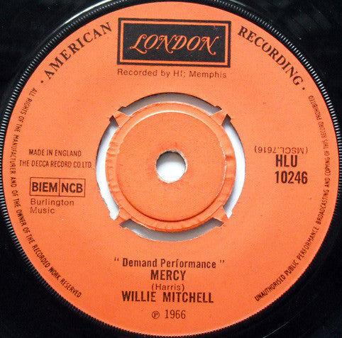 Willie Mitchell : Everything Is Gonna Be Alright / Mercy (7", Single)