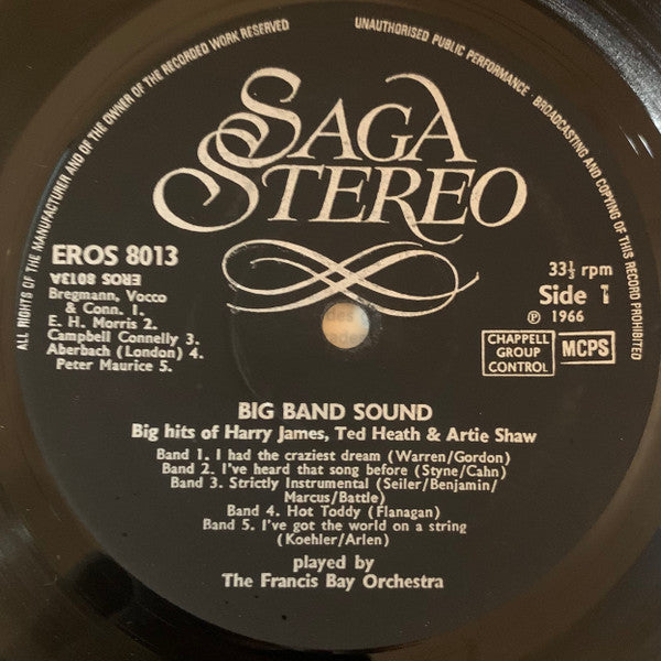 Francis Bay Et Son Orchestre : Big Band Sound! Big Hits of Harry James, Ted Heath and Artie Shaw (LP, Comp)