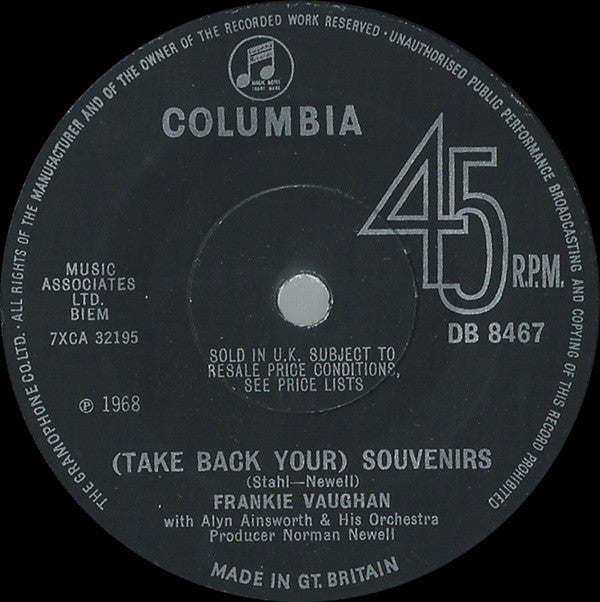 Frankie Vaughan : (Take Back Your) Souvenirs (7", Single, Sol)