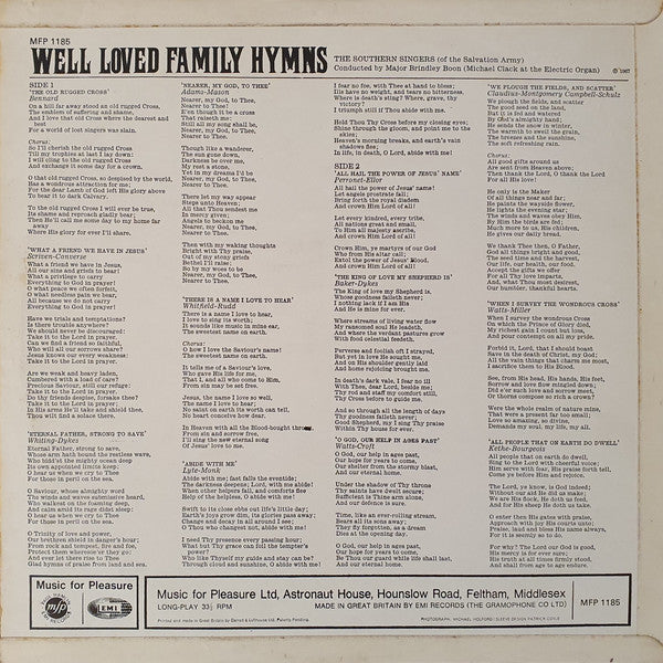 The Southern Singers Conducted By Brindley Boon : Well Loved Family Hymns (LP, Album, Mono)