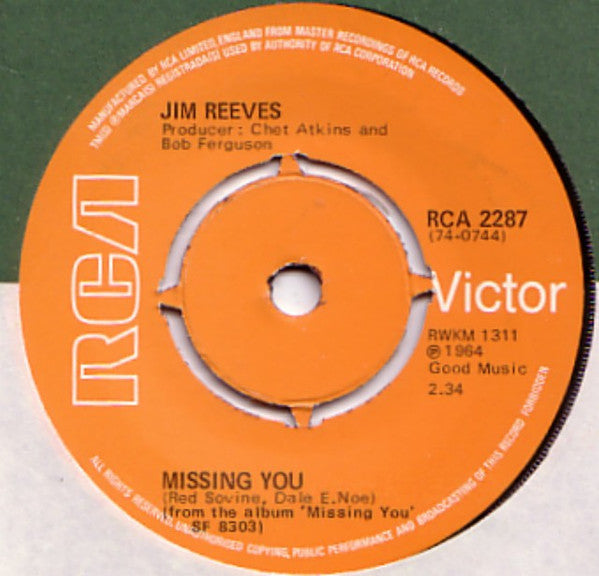 Jim Reeves : Missing You  (7", 4 P)