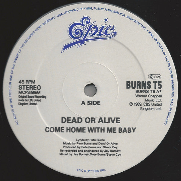Dead Or Alive : Come Home With Me Baby (12", Single)