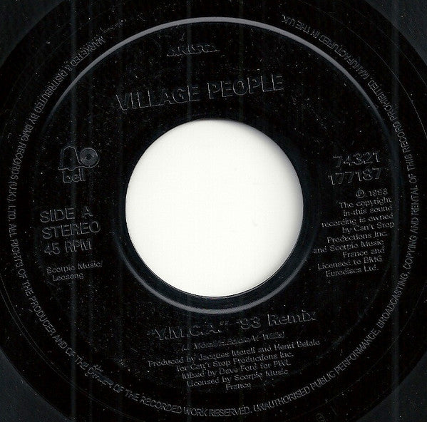 Village People : Y.M.C.A. (New 1993 Remix) (7", Single, Jukebox, Promo)