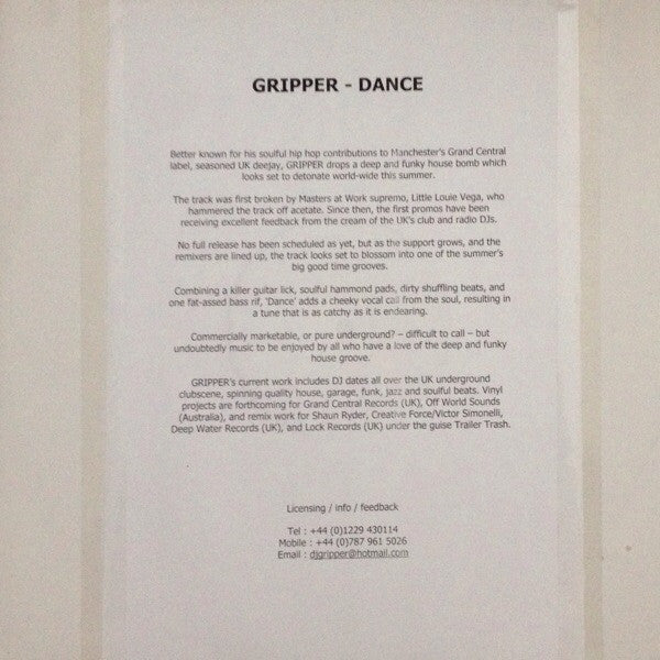 Gripper (7) : Dance (12", S/Sided, W/Lbl)