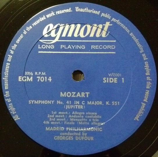 Wolfgang Amadeus Mozart - Orquesta Filarmónica De Madrid, Georges Dufour : Jupiter Symphony (LP, Album, Mono)