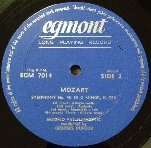 Wolfgang Amadeus Mozart - Orquesta Filarmónica De Madrid, Georges Dufour : Jupiter Symphony (LP, Album, Mono)