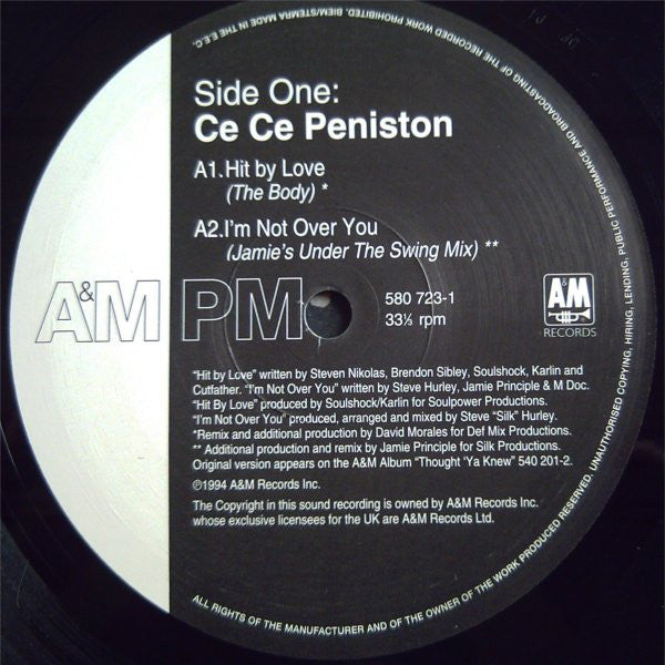 Ce Ce Peniston : Hit By Love (The Body) / I'm Not Over You (12", Single, 2/2)