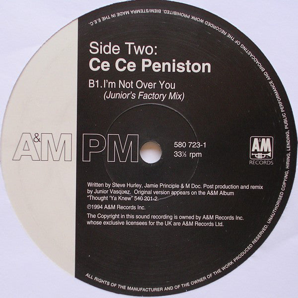 Ce Ce Peniston : Hit By Love (The Body) / I'm Not Over You (12", Single, 2/2)