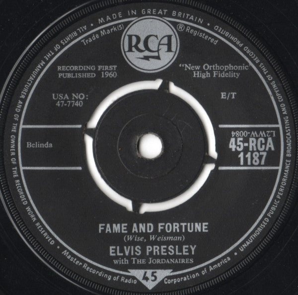 Elvis Presley With The Jordanaires : Stuck On You  (7", Single)