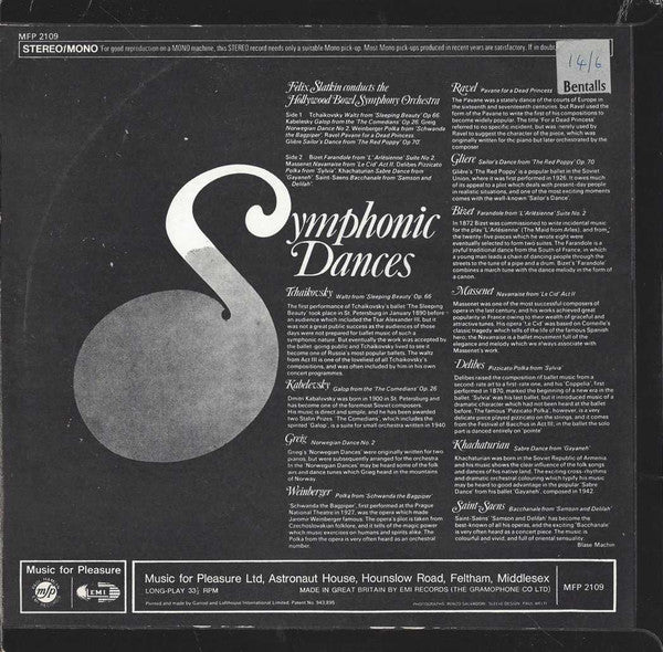 Felix Slatkin Conducts The The Hollywood Bowl Symphony Orchestra : Symphonic Dances (LP, Album, RE)