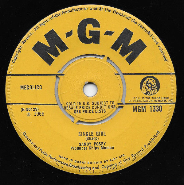 Sandy Posey : Single Girl (7", Single, Kno)