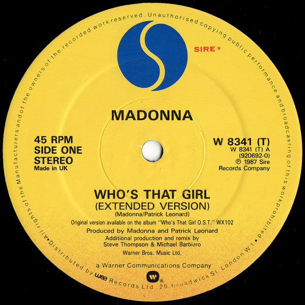 Madonna : Who's That Girl (Extended Version) (12", Single, Squ)