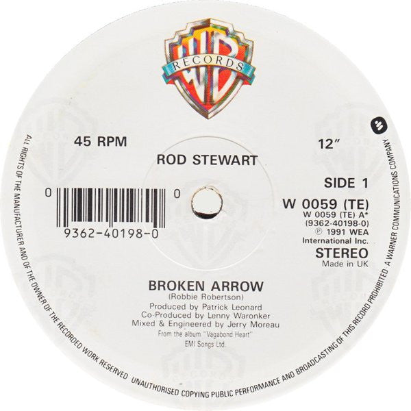 Rod Stewart : Broken Arrow (10", M/Print, Sin)