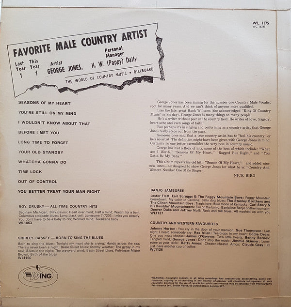 George Jones (2) : Country And Western #1 Male Singer (LP, Mono, RE)