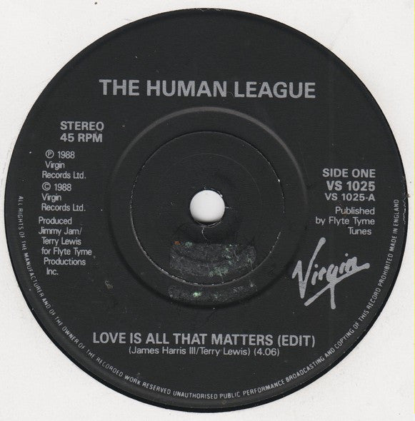 The Human League : Love Is All That Matters (7", Single)
