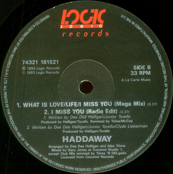 Haddaway : I Miss You (12", Single)