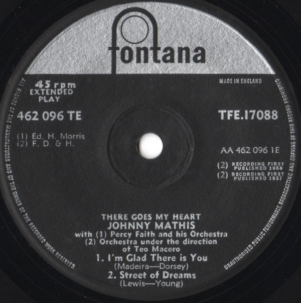 Johnny Mathis : There Goes My Heart (7", EP, Sol)