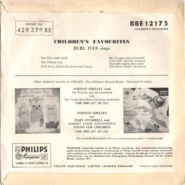 Burl Ives : Children's Favourites (7", EP)