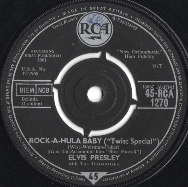 Elvis Presley With The Jordanaires : Can't Help Falling In Love (7", Single)