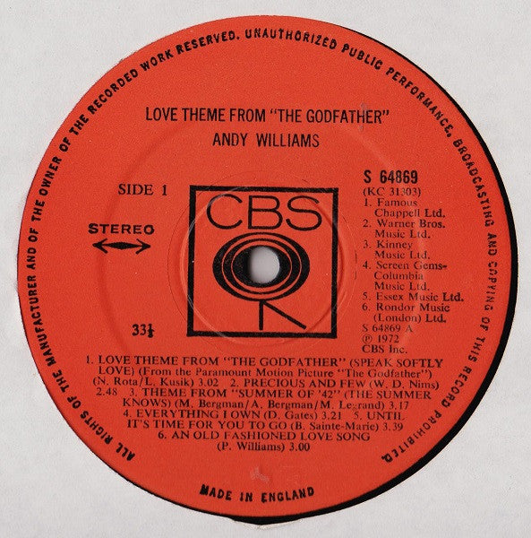Andy Williams : Love Theme From "The Godfather"  (LP, Album)
