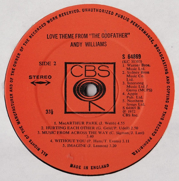 Andy Williams : Love Theme From "The Godfather"  (LP, Album)