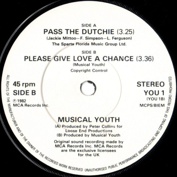 Musical Youth : Pass The Dutchie (7", Single)