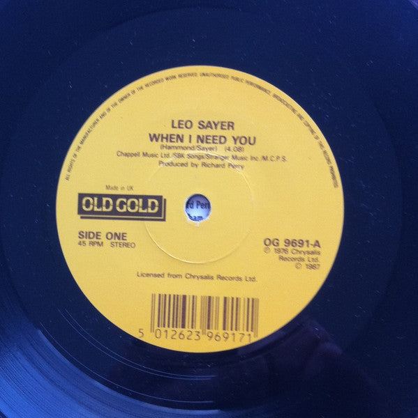 Leo Sayer : When I Need You (7", RE)