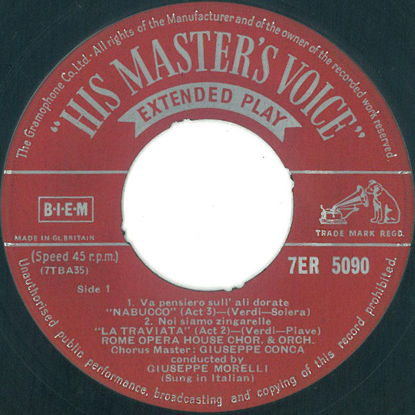 Coro Del Teatro Dell'Opera Di Roma And Orchestra Del Teatro Dell'Opera Di Roma : Italian Operatic Choruses (7")