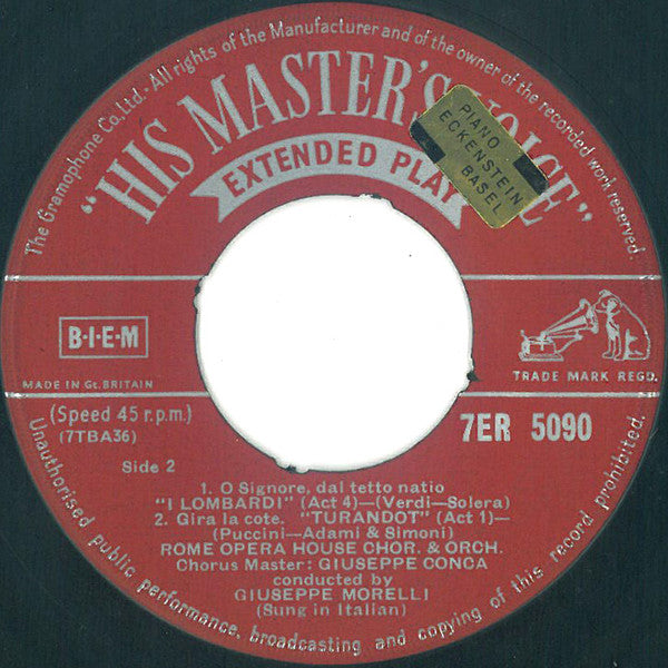 Coro Del Teatro Dell'Opera Di Roma And Orchestra Del Teatro Dell'Opera Di Roma : Italian Operatic Choruses (7")