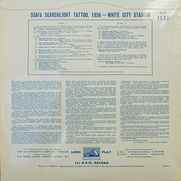Various : SSAFA Searchlight Tattoo At The White City 1956 (10", Mono)