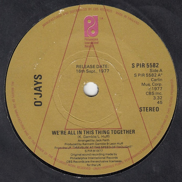 The O'Jays : We're All In This Thing Together (7", Promo)