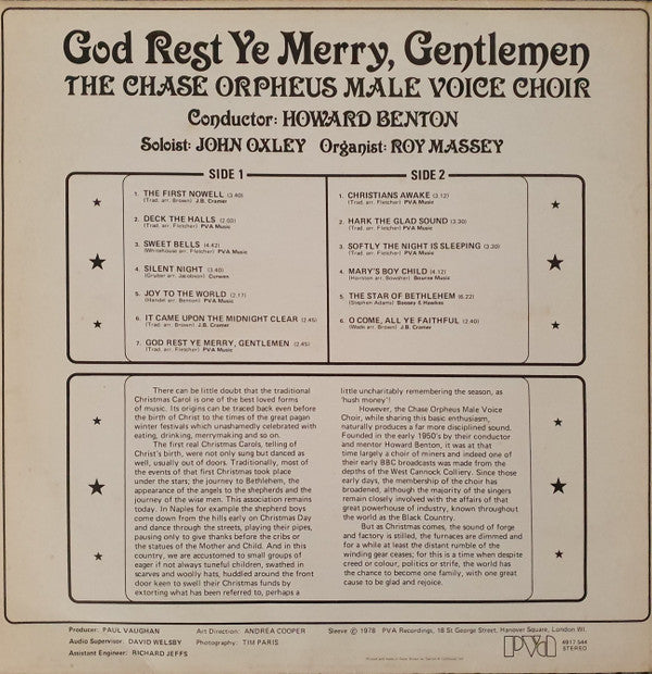 Chase Orpheus Male Voice Choir : God Rest Ye Merry, Gentlemen (LP, Album)