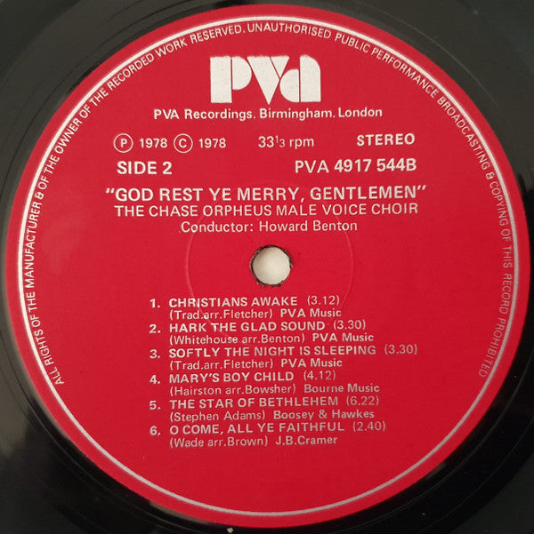 Chase Orpheus Male Voice Choir : God Rest Ye Merry, Gentlemen (LP, Album)