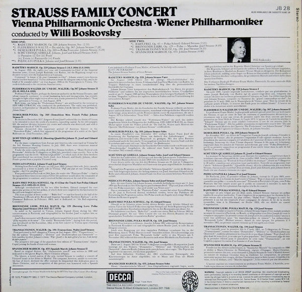 Wiener Philharmoniker Conducted By Willi Boskovsky : Strauss Family Concert (LP, Album)