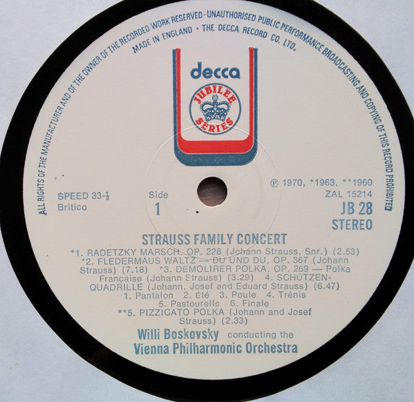 Wiener Philharmoniker Conducted By Willi Boskovsky : Strauss Family Concert (LP, Album)