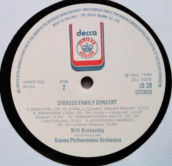 Wiener Philharmoniker Conducted By Willi Boskovsky : Strauss Family Concert (LP, Album)