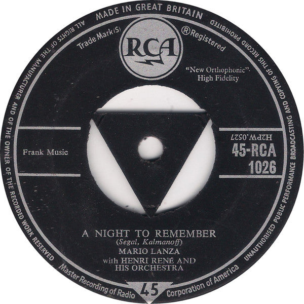 Mario Lanza : A Night To Remember (7")