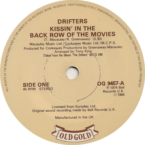 The Drifters : Kissin' In The Back Row Of The Movies / You're More Than A Number In My Little Red Book (7", Single)