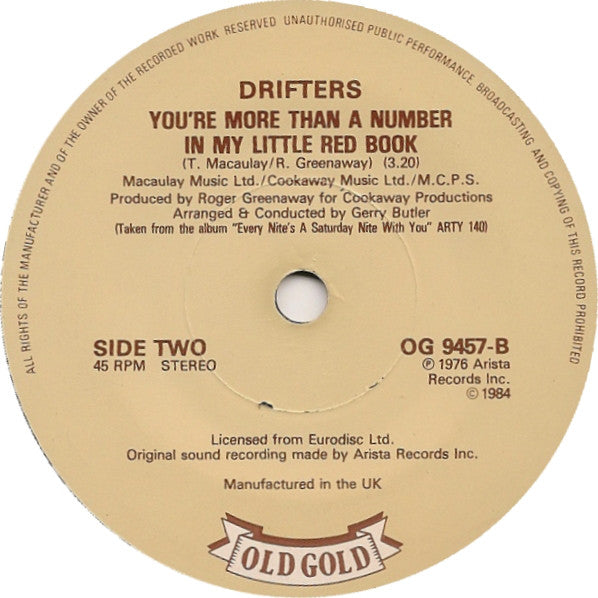 The Drifters : Kissin' In The Back Row Of The Movies / You're More Than A Number In My Little Red Book (7", Single)
