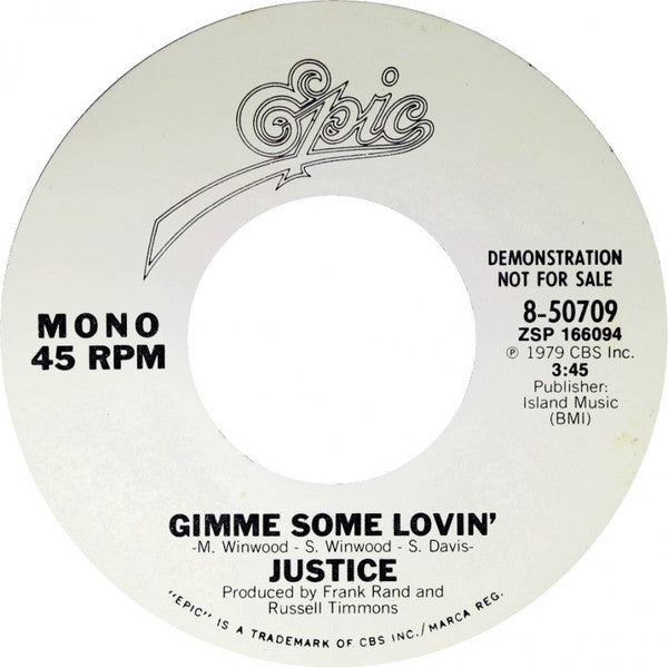 Justice (16) : Gimme Some Lovin' (7", Mono, Promo)