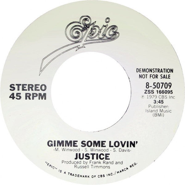 Justice (16) : Gimme Some Lovin' (7", Mono, Promo)