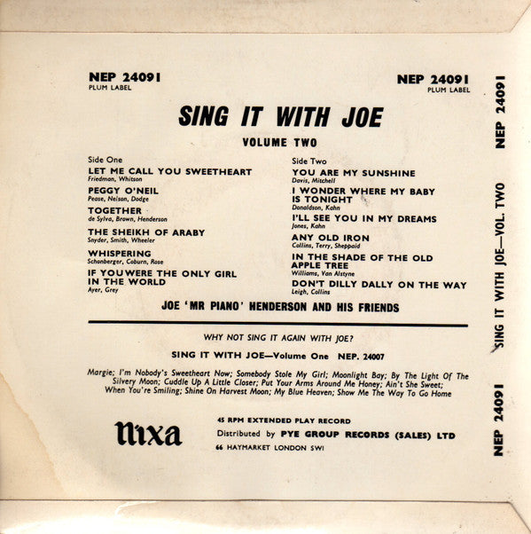 Joe 'Mr Piano' Henderson And His Friends : Sing It With Joe Volume Two (7", EP)