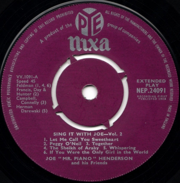 Joe 'Mr Piano' Henderson And His Friends : Sing It With Joe Volume Two (7", EP)
