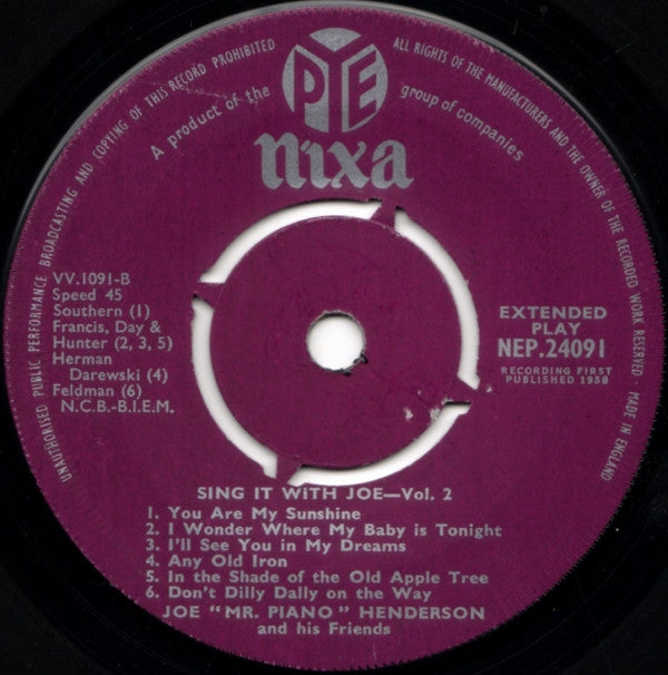 Joe 'Mr Piano' Henderson And His Friends : Sing It With Joe Volume Two (7", EP)