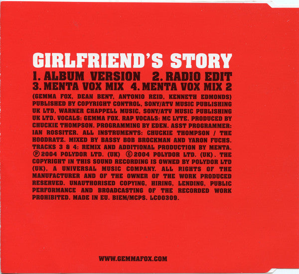 Gemma Fox Featuring MC Lyte : Girlfriend's Story (CD, Single, Promo)
