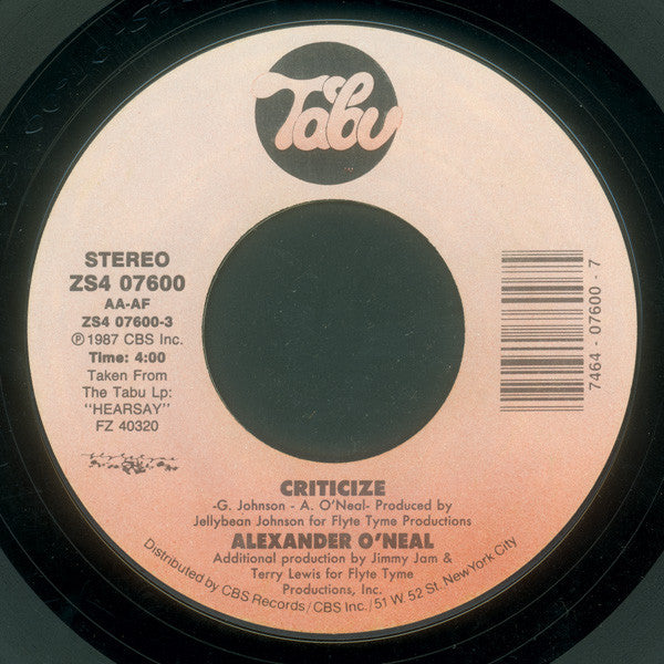 Alexander O'Neal : Criticize (7", Single)