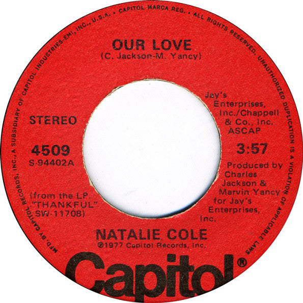 Natalie Cole : Our Love (7")