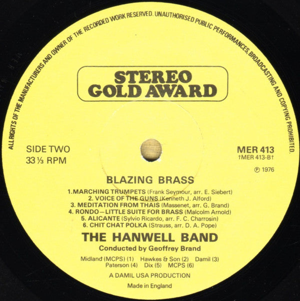 The Hanwell Band : Blazing Brass (LP, Album, RE)