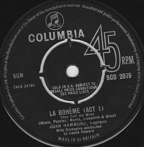 Joan Hammond : They Call Me Mimi (La Bohème) (7", RP)